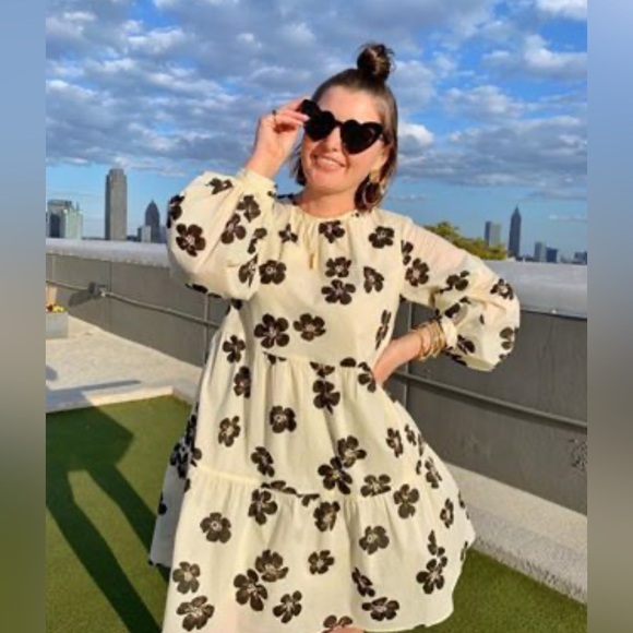 Who What Wear Black and Tan Puff Sleeve Sundress size XL has pockets 100% cotton - Picture 1 of 9